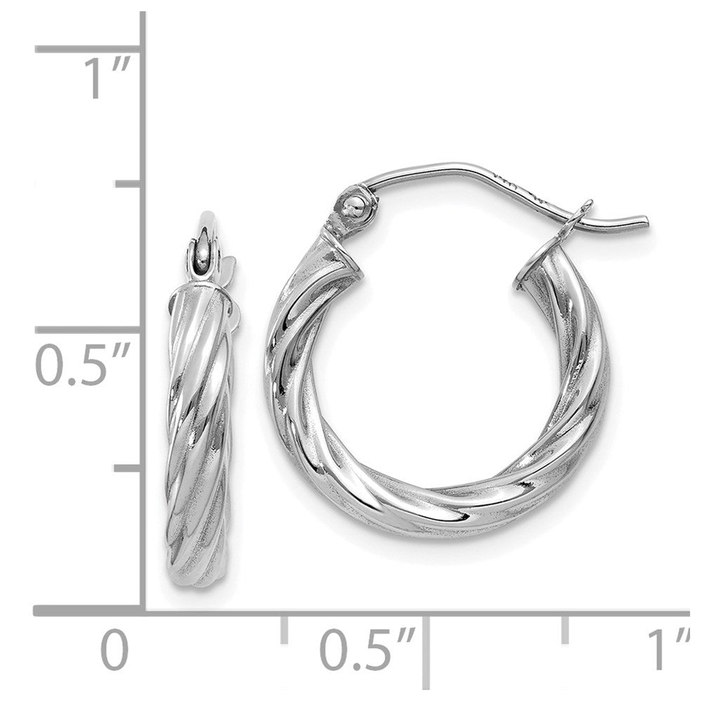 14k White Gold 15 mm Twisted Hoop Earrings (1.35 grams)