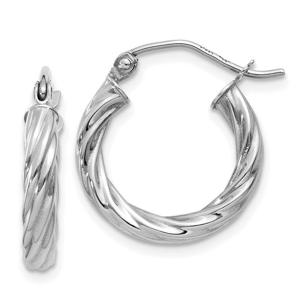 14k White Gold 15 mm Twisted Hoop Earrings (1.35 grams)