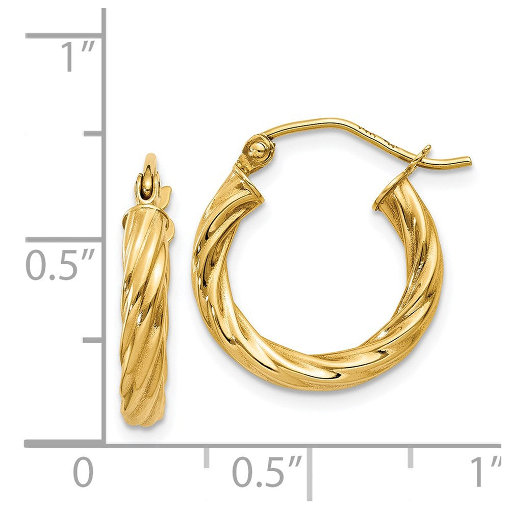 14k Yellow Gold 15 mm Twisted Hoop Earrings (1.31 grams)