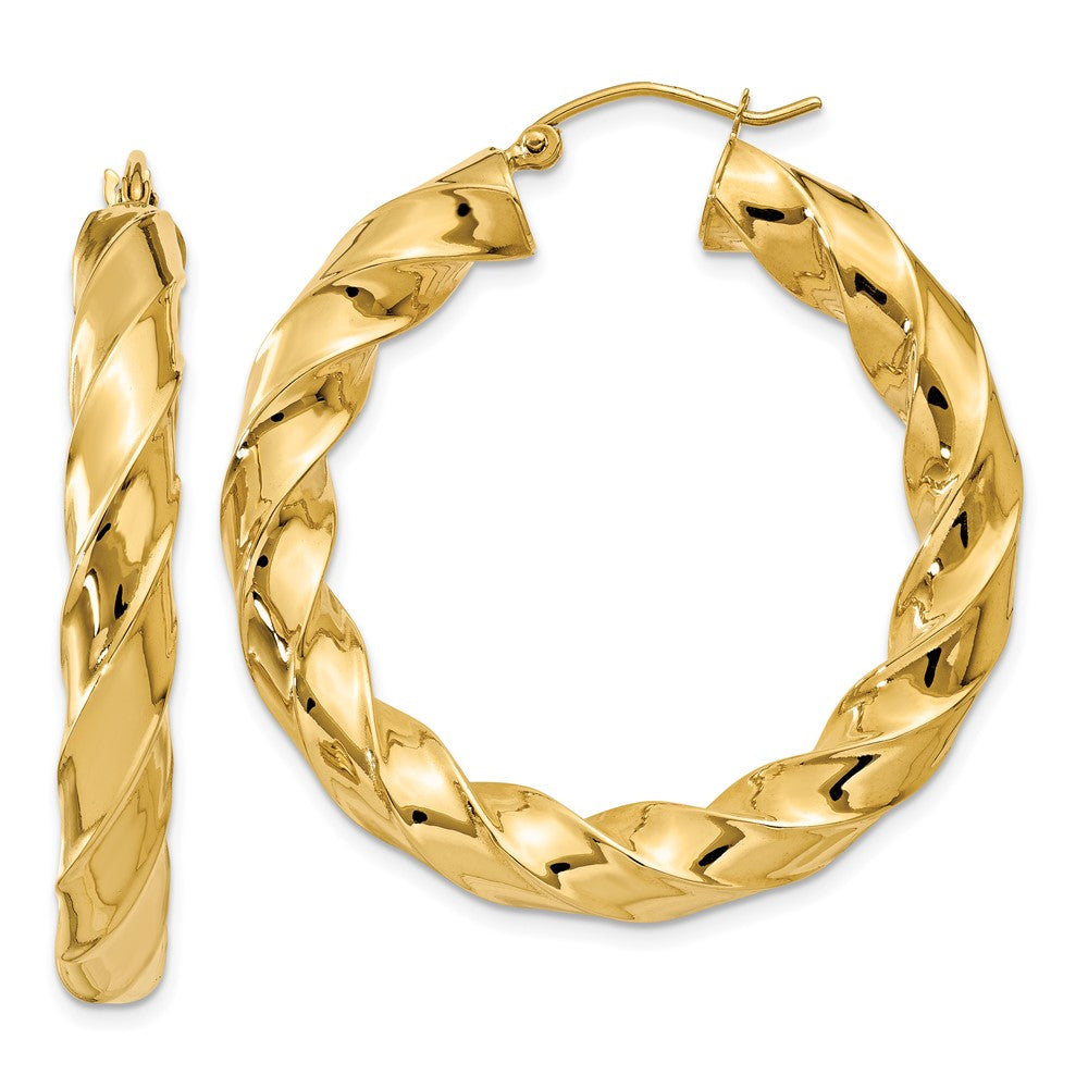 14k Yellow Gold 5 mm Twisted Hoop Earrings (5.48 grams)