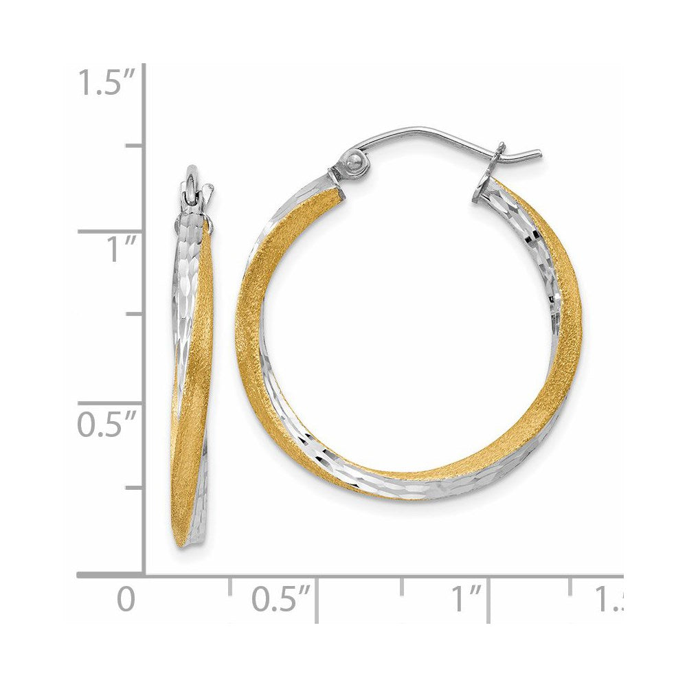 14k Yellow & Rhodium 25 mm Twisted Hoop Earrings (1.82 grams)