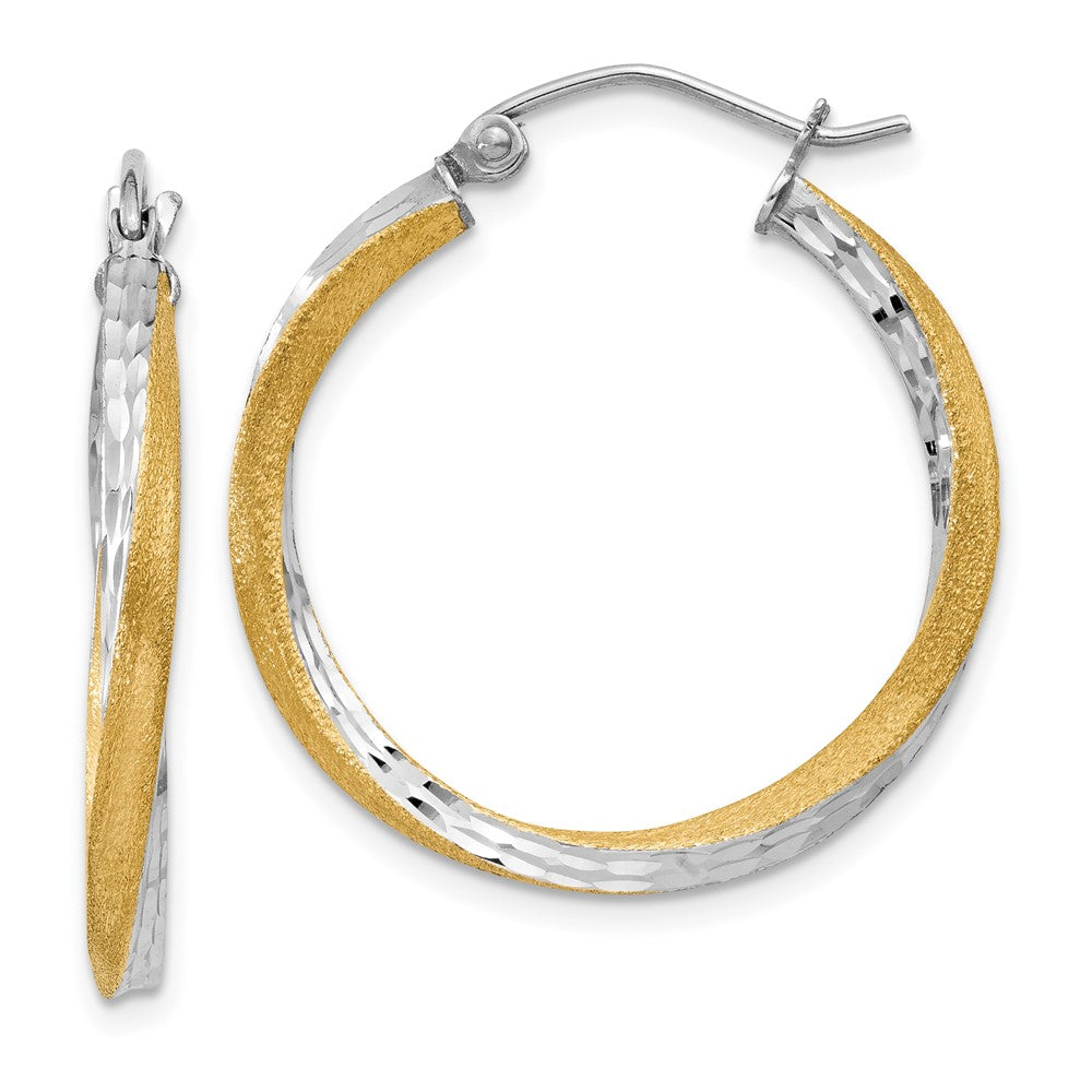 14k Yellow & Rhodium 25 mm Twisted Hoop Earrings (1.82 grams)
