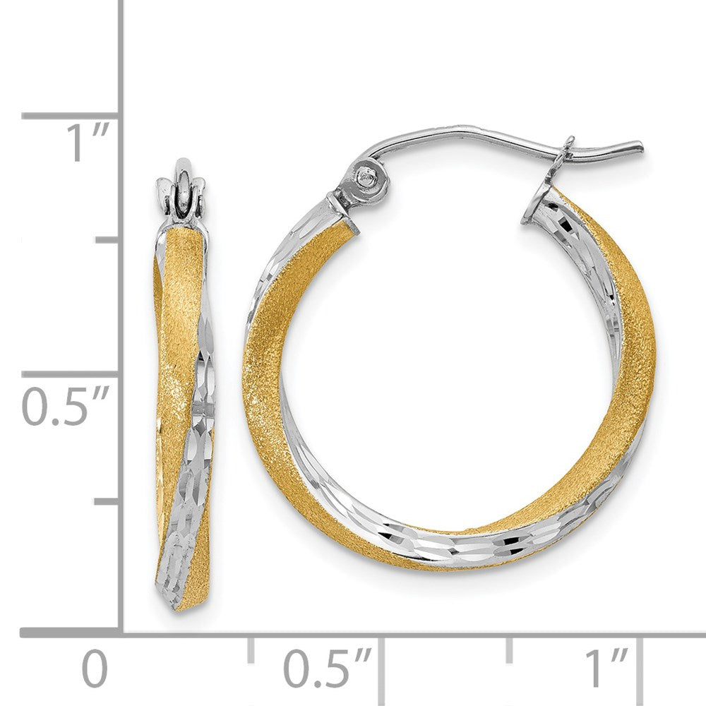 14k Yellow & Rhodium 20 mm Twisted Hoop Earrings (1.46 grams)