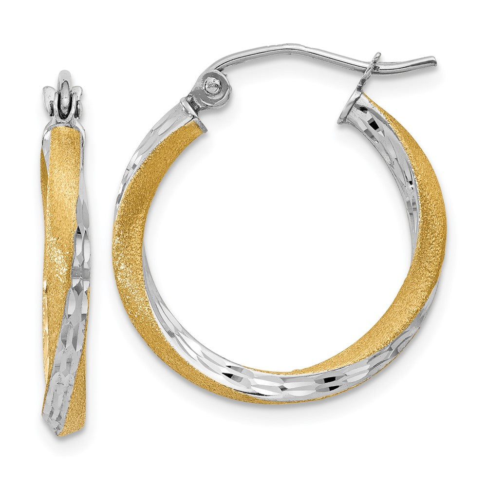 14k Yellow & Rhodium 20 mm Twisted Hoop Earrings (1.46 grams)