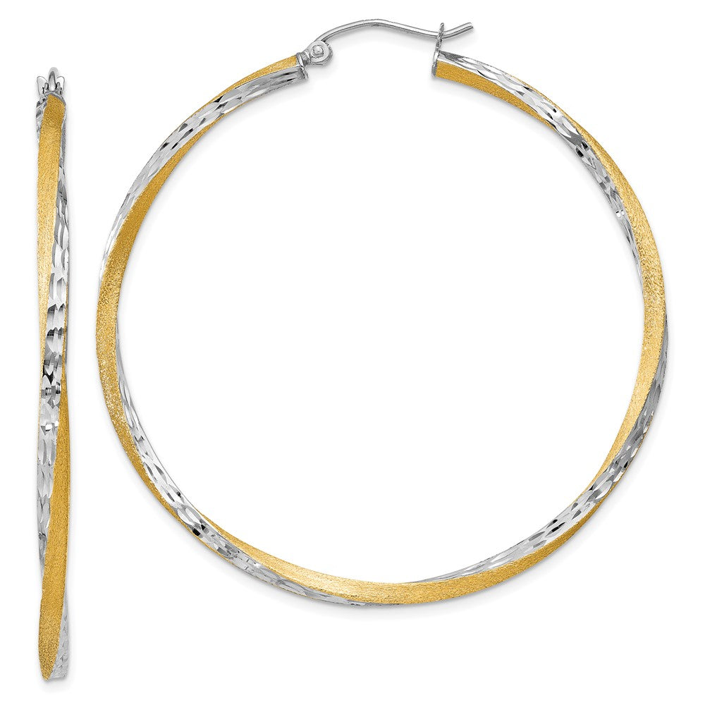 14k Yellow & Rhodium 51 mm Twisted Hoop Earrings (3.76 grams)