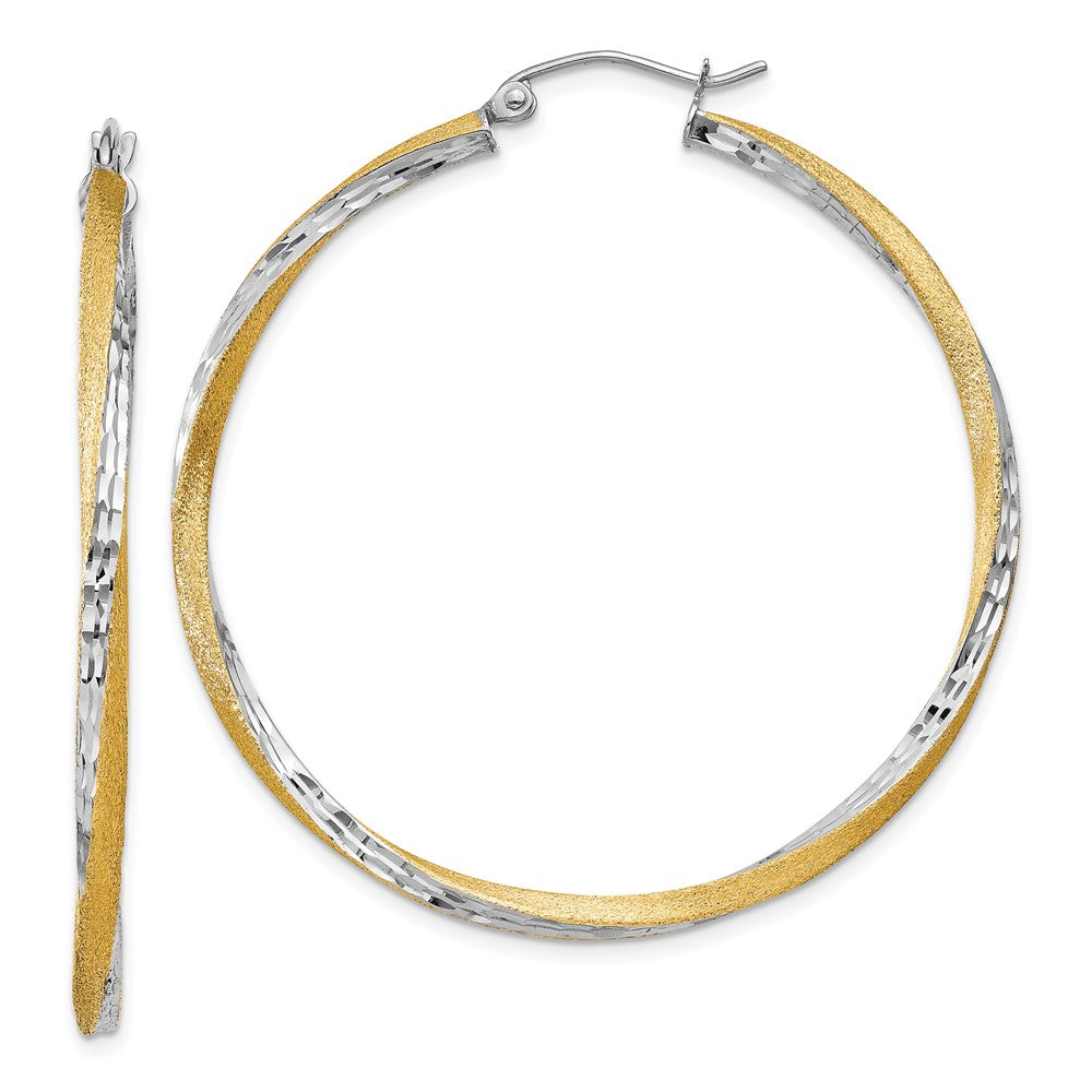 14k Yellow & Rhodium 45.5 mm Twisted Hoop Earrings (3.29 grams)