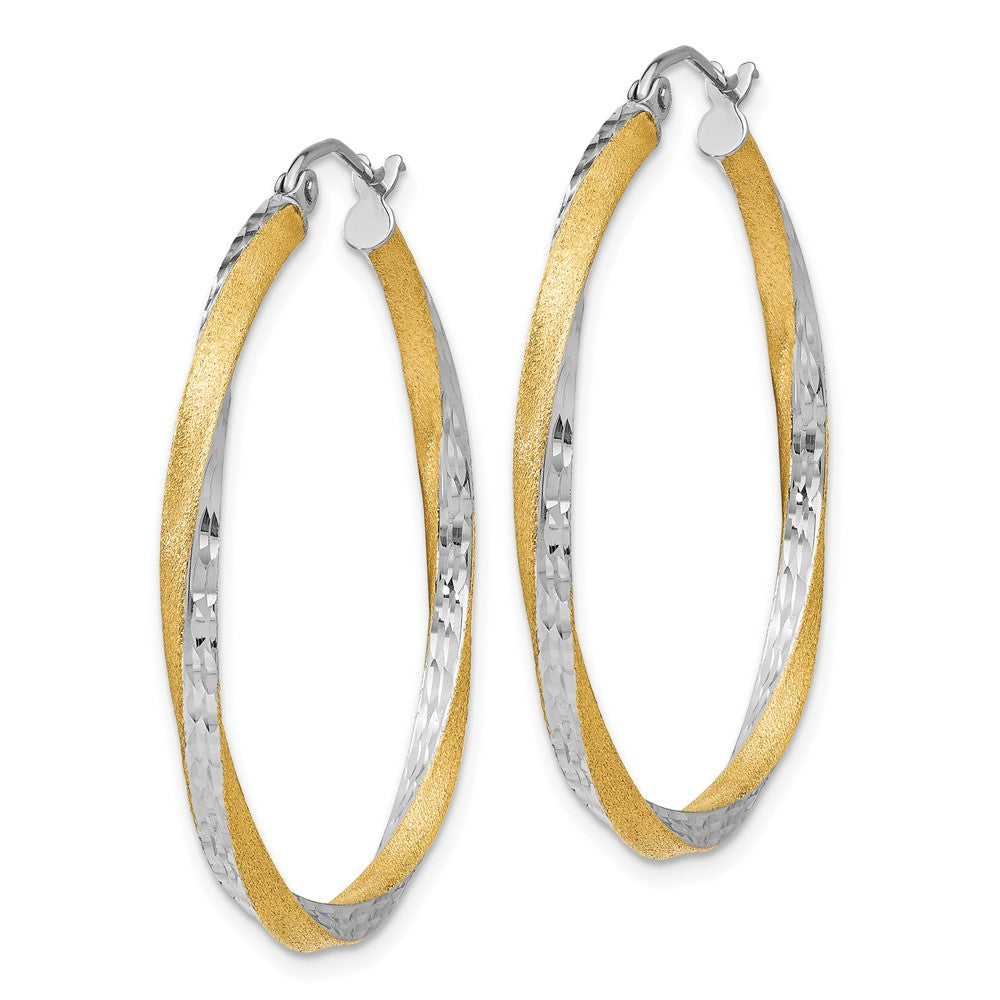 14k Yellow & Rhodium 36.5 mm Twisted Hoop Earrings (2.57 grams)