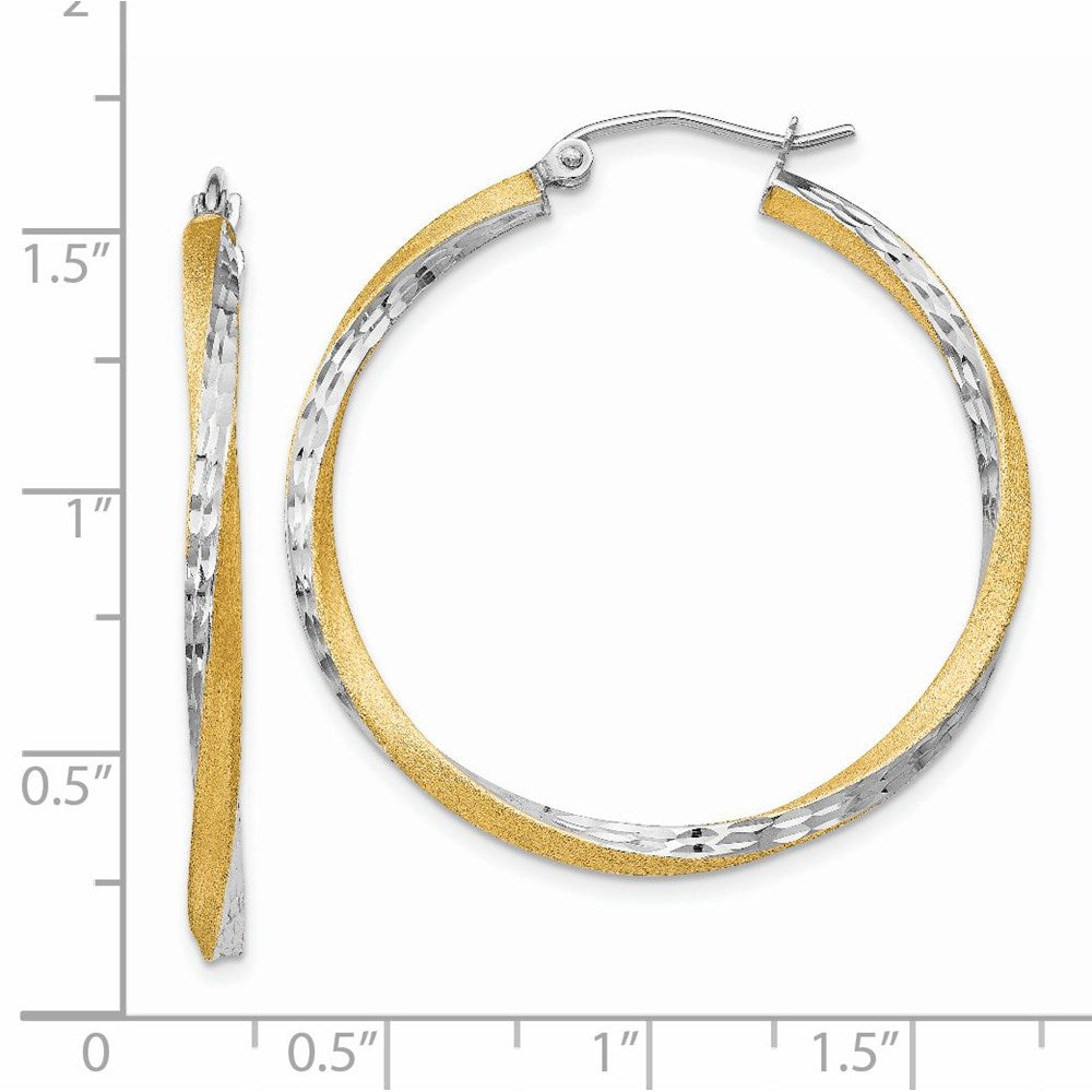 14k Yellow & Rhodium 36.5 mm Twisted Hoop Earrings (2.57 grams)