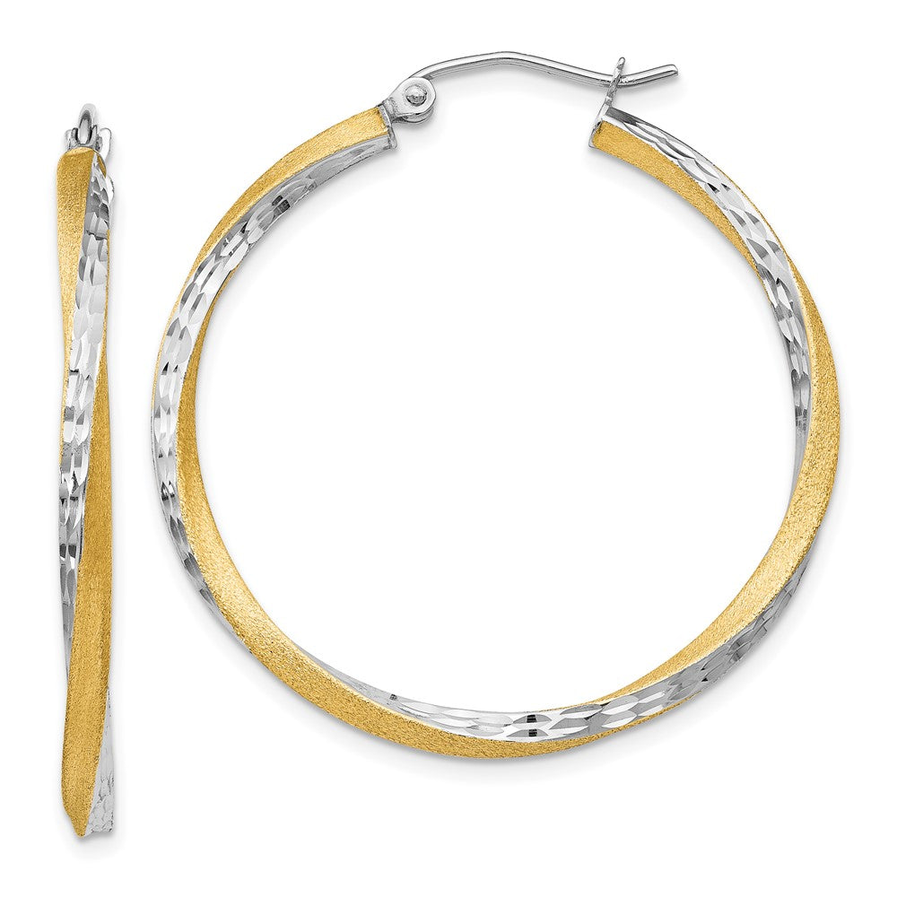 14k Yellow & Rhodium 36.5 mm Twisted Hoop Earrings (2.57 grams)