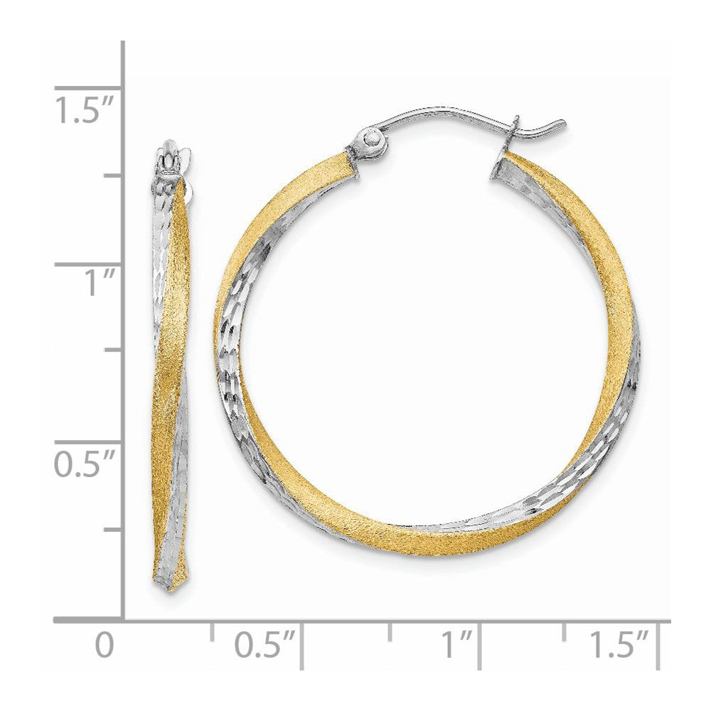 14k Yellow & Rhodium 30 mm Twisted Hoop Earrings (2.02 grams)
