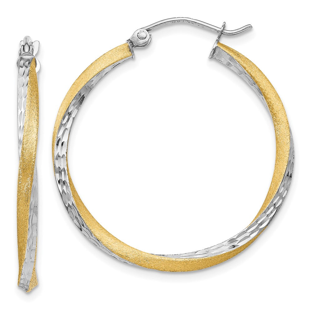 14k Yellow & Rhodium 30 mm Twisted Hoop Earrings (2.02 grams)