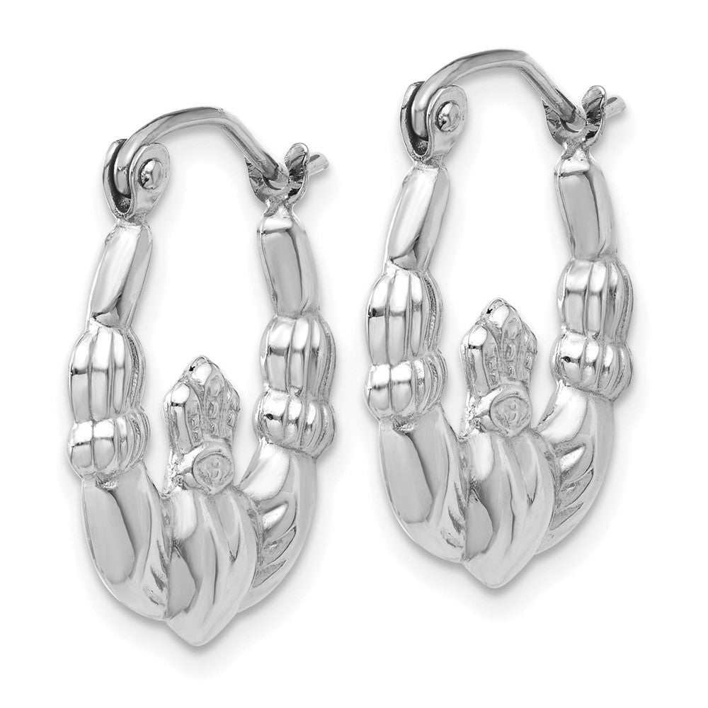 14k White Gold 2 mm Claddagh Hoop Earrings (1.3 grams)