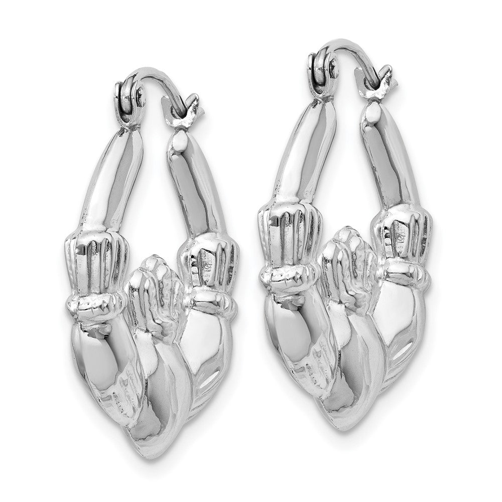 14k White Gold 4 mm Claddagh Hoop Earrings (2.01 grams)