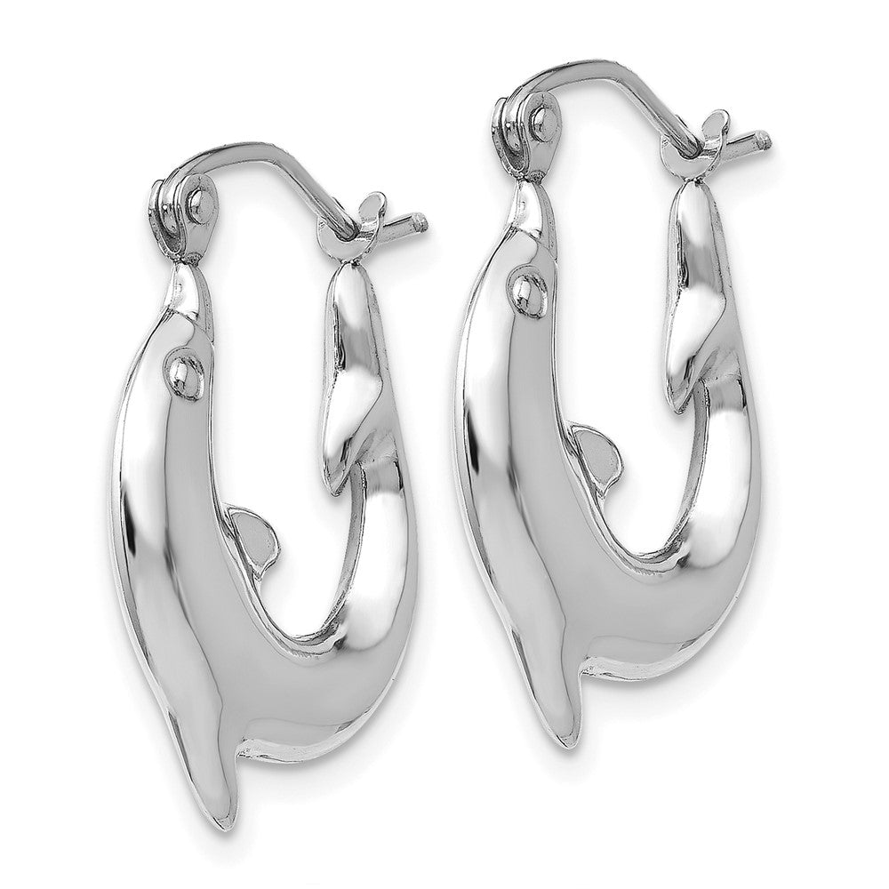 14k White Gold 3 mm Polished Dolphin Hoop Earrings (1.53 grams)