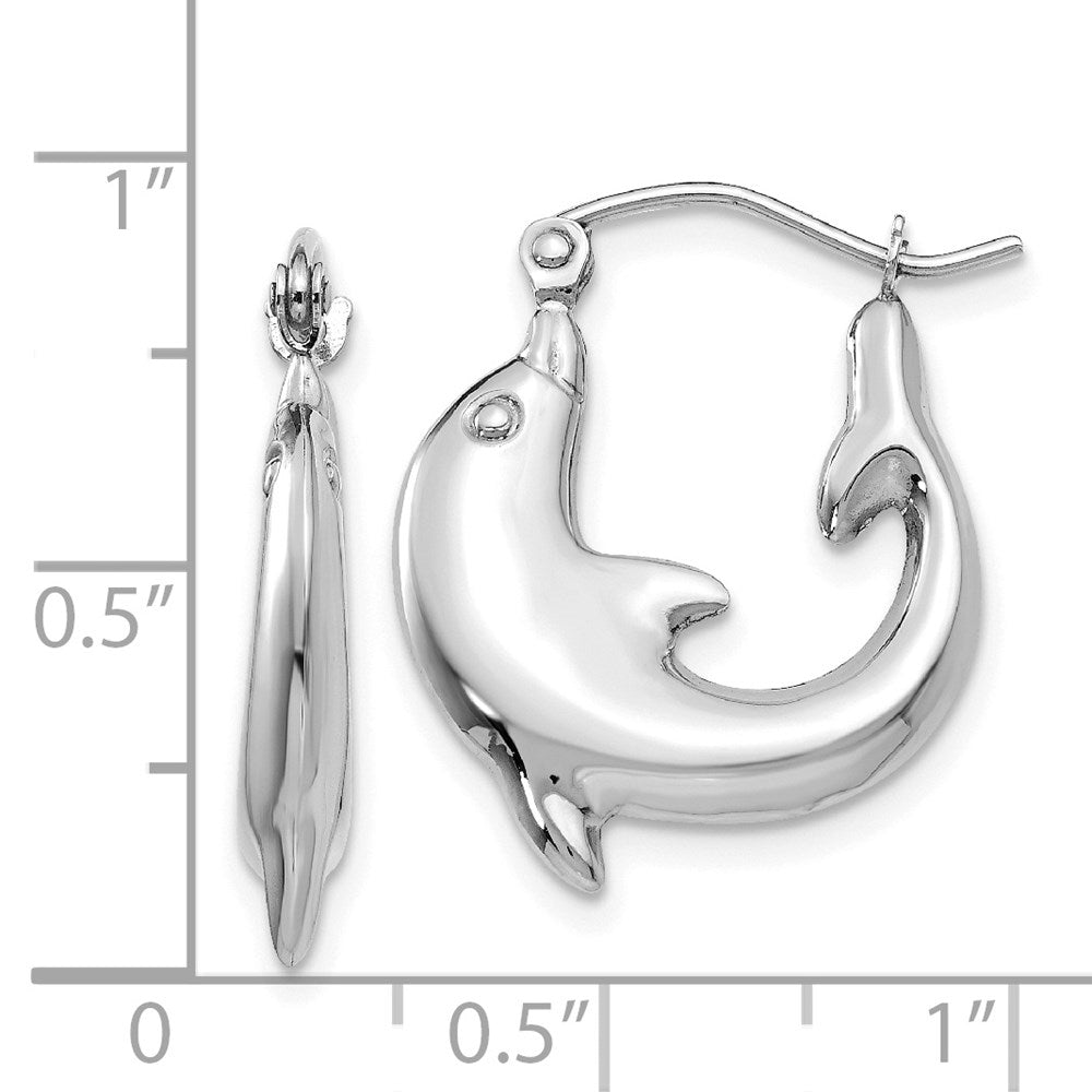 14k White Gold 3 mm Polished Dolphin Hoop Earrings (1.53 grams)