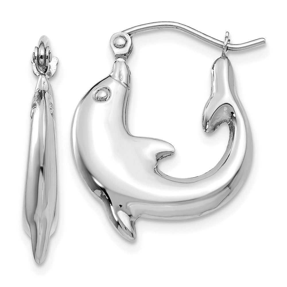 14k White Gold 3 mm Polished Dolphin Hoop Earrings (1.53 grams)