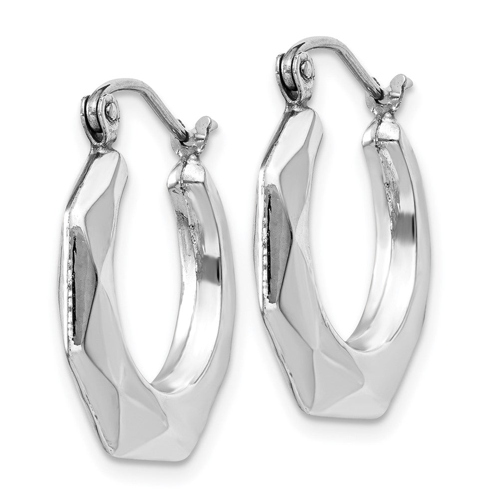 14k White Gold 3 mm Faceted Hoop Earrings (1.47 grams)