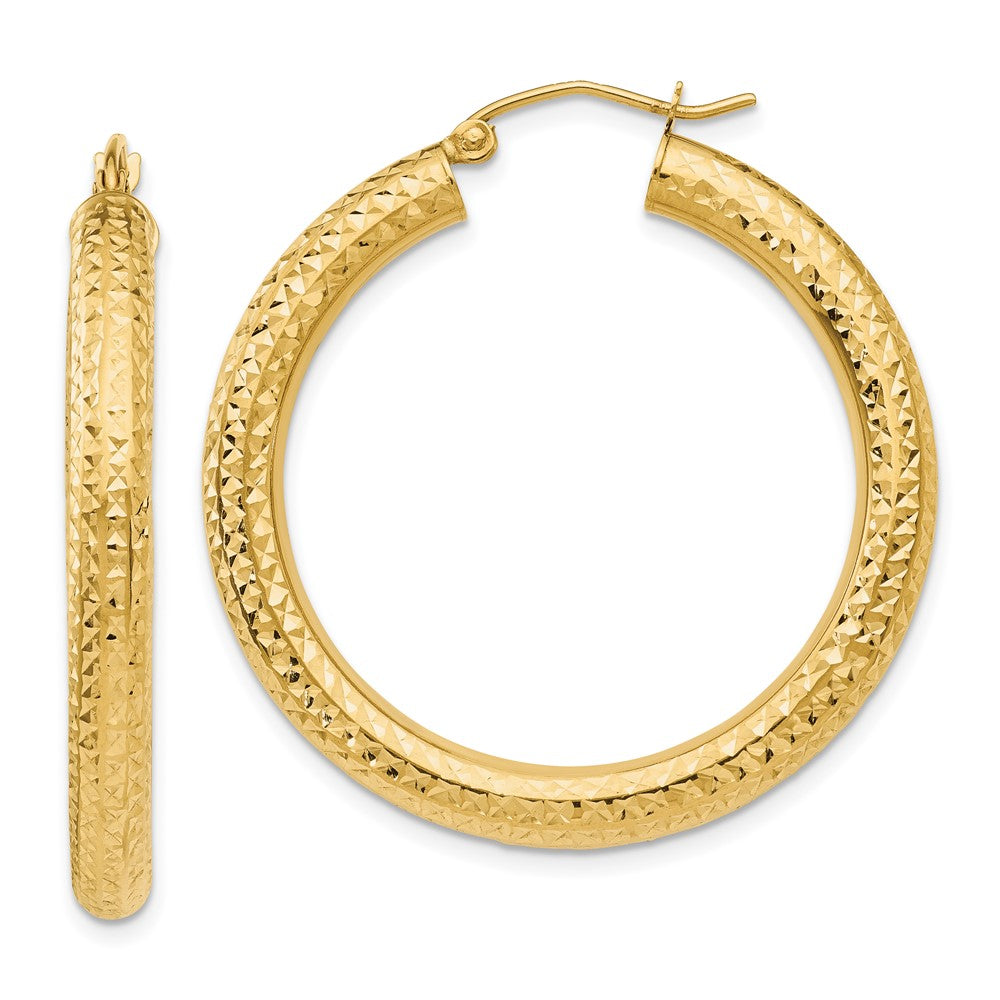 14k Yellow Gold 4 mm Round Hoop Earrings (3.1 grams)