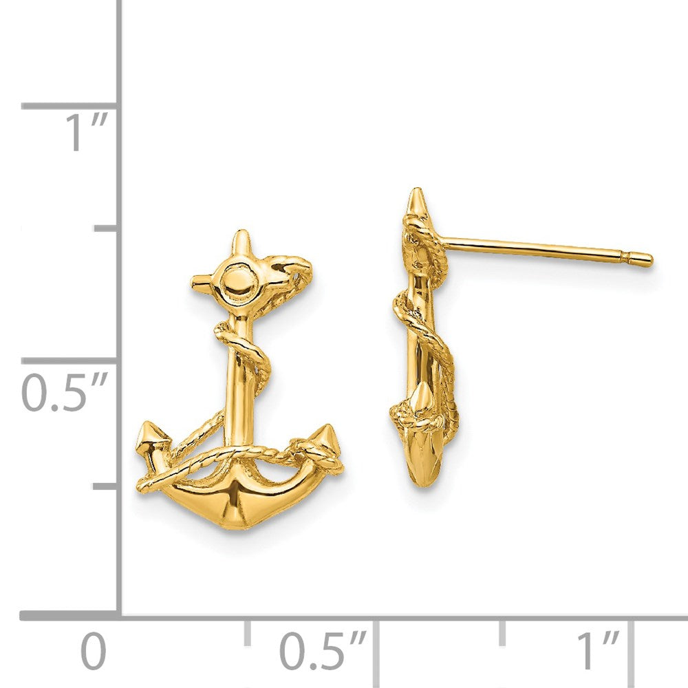 14k Yellow Gold 11 mm 3-D Anchor with Rope Post Earrings (2.4 grams)