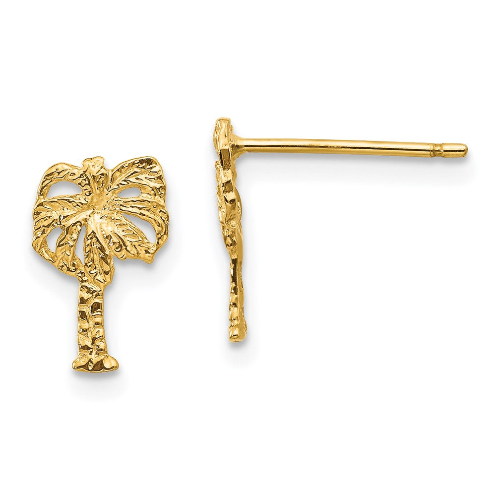14k Yellow Gold 7 mm Palm Tree Post Earrings (0.89 grams)