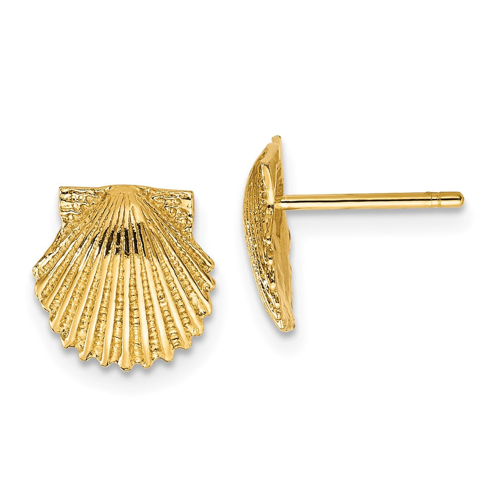 14k Yellow Gold 9 mm Scallop Shell Post Earrings (1.33 grams)