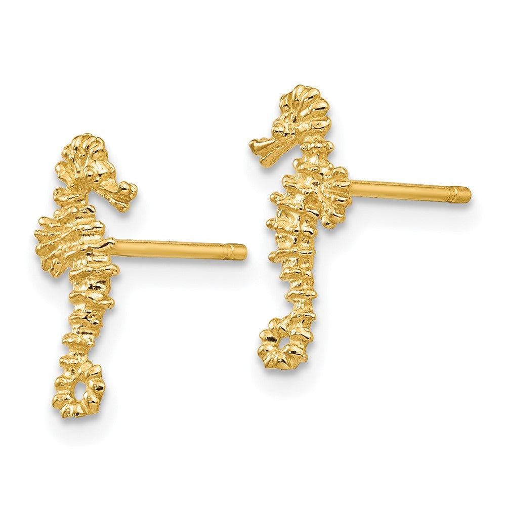 14k Yellow Gold 7 mm Mini Left and Right Seahorse Post Earrings (0.92 grams)