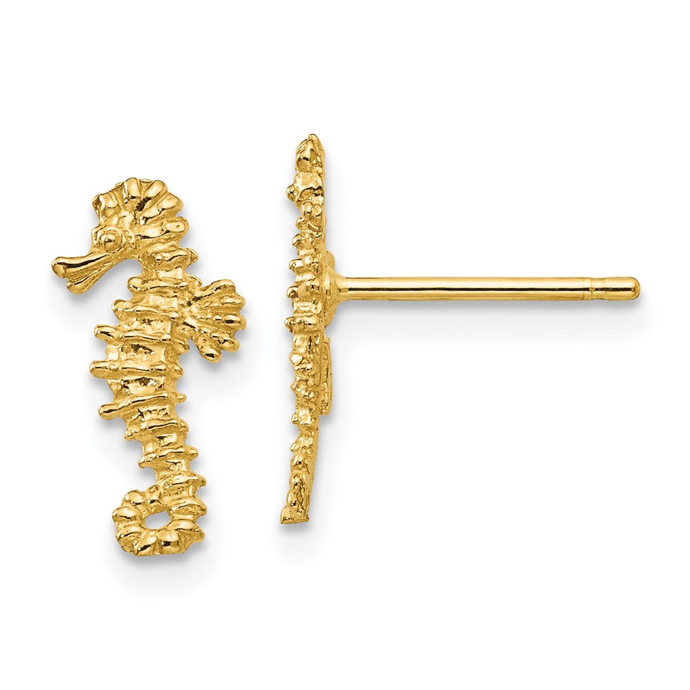 14k Yellow Gold 7 mm Mini Left and Right Seahorse Post Earrings