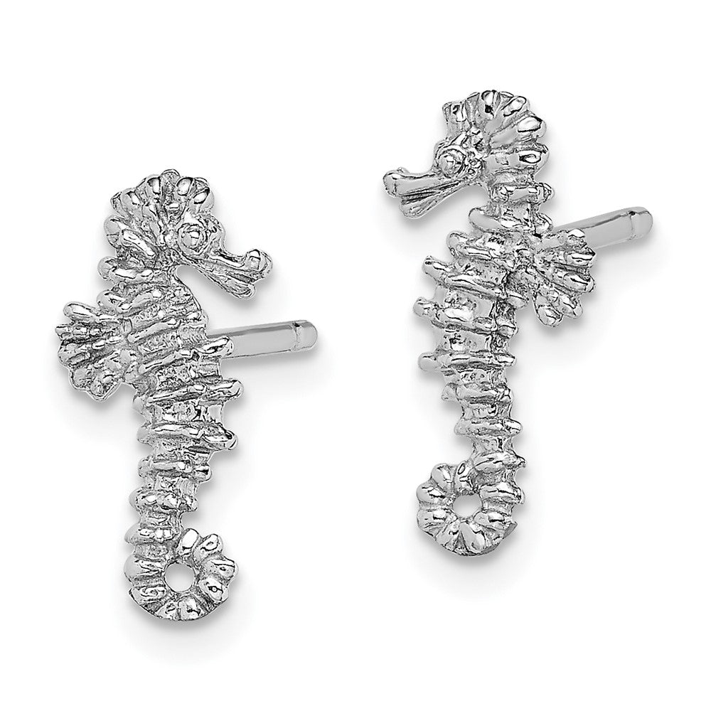 14k White Gold 6.5 mm  Mini Seahorse Post Earrings (0.88 grams)