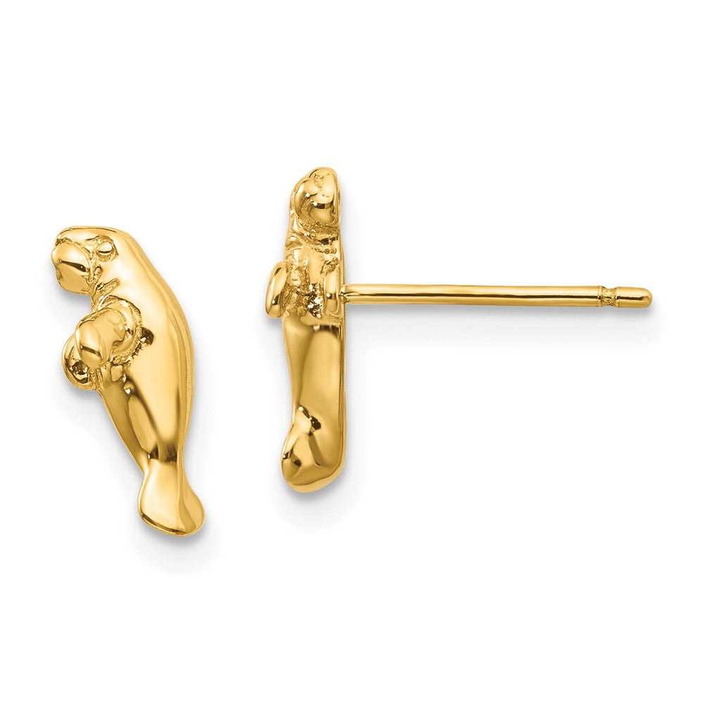 14k Yellow Gold 5 mm Mini Manatee Post Earrings (1.38 grams)