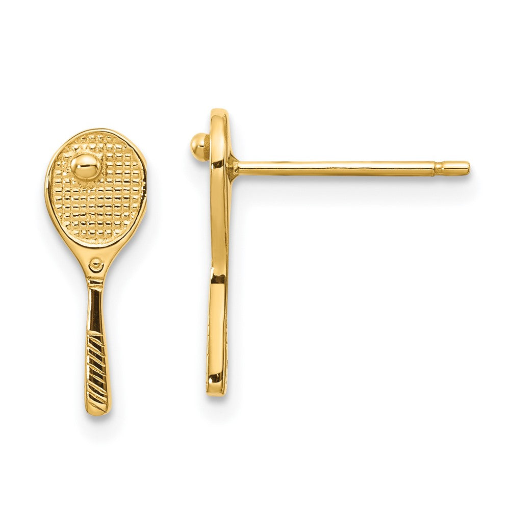 14k Yellow Gold 5 mm Mini Tennis Racquet w/Ball Post Earrings (0.98 grams)