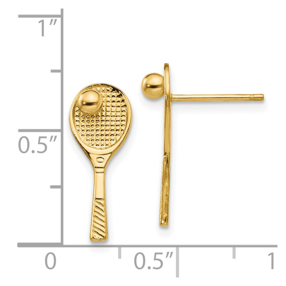 14k Yellow Gold 7 mm Tennis Racquet w/Ball Post Earrings (1.71 grams)