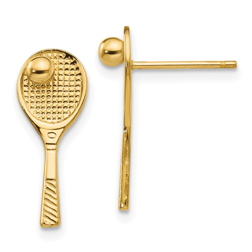 14k Yellow Gold 7 mm Tennis Racquet w/Ball Post Earrings (1.71 grams)