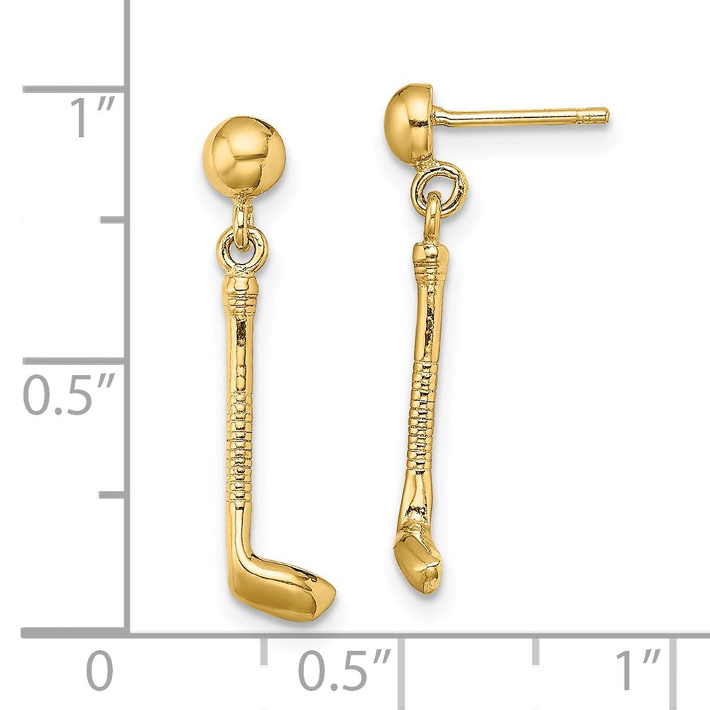 14k Yellow Gold 5 mm Golf Club Dangle Earrings (1.62 grams)