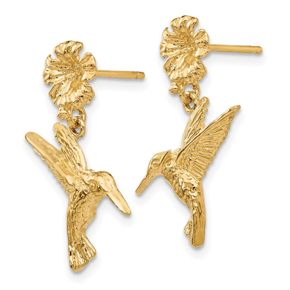 14k Yellow Gold 14 mm ngbird Dangles from Flower Post Earrings (2.54 grams)
