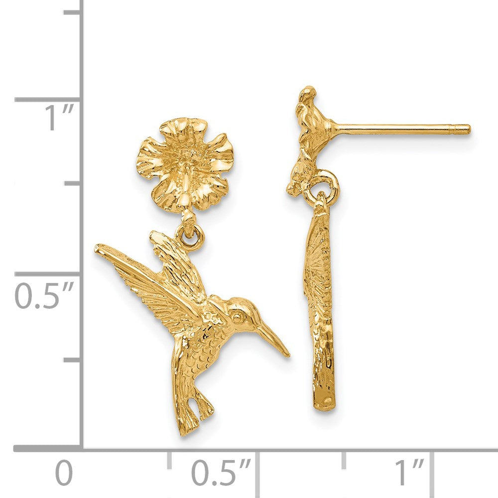 14k Yellow Gold 14 mm ngbird Dangles from Flower Post Earrings (2.54 grams)