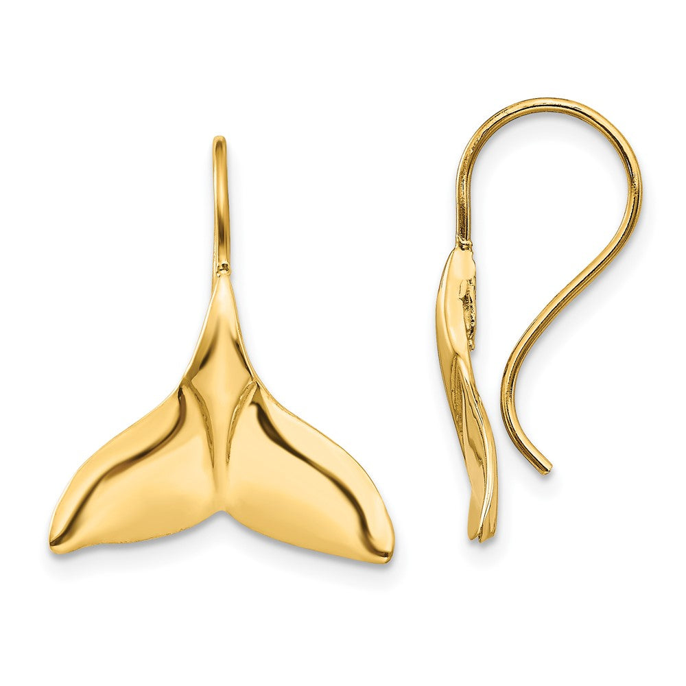 14k Yellow Gold 17 mm Whale Tail Wire Earrings (2.73 grams)