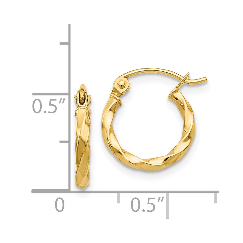 14k Yellow Gold 12 mm Twist Polished Hoop Earring