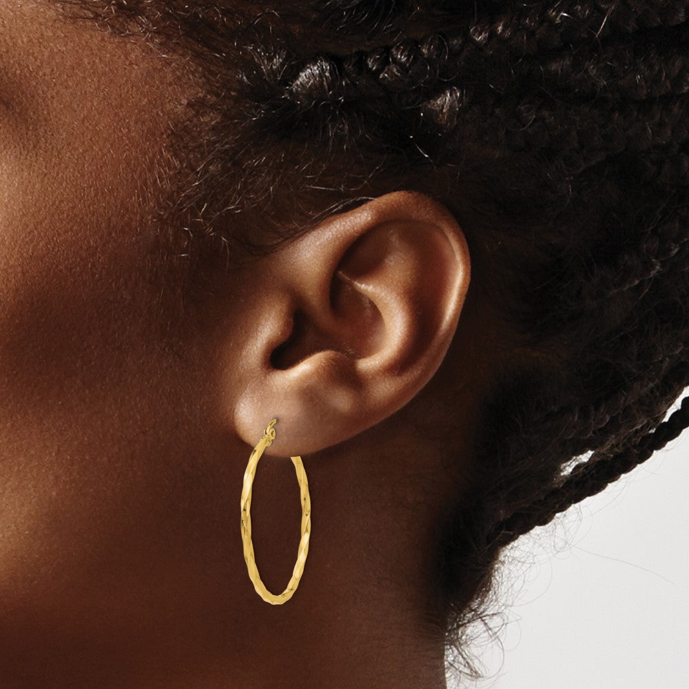 14k Yellow Gold 30.5 mm Twist Polished Hoop Earring