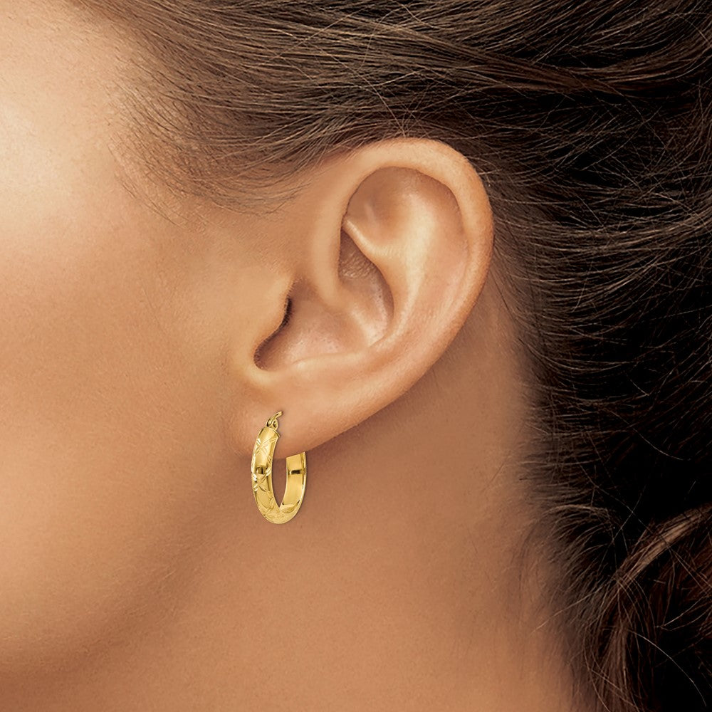 14k Yellow Gold 3 mm Diamond-cut Polished Hoop Earring