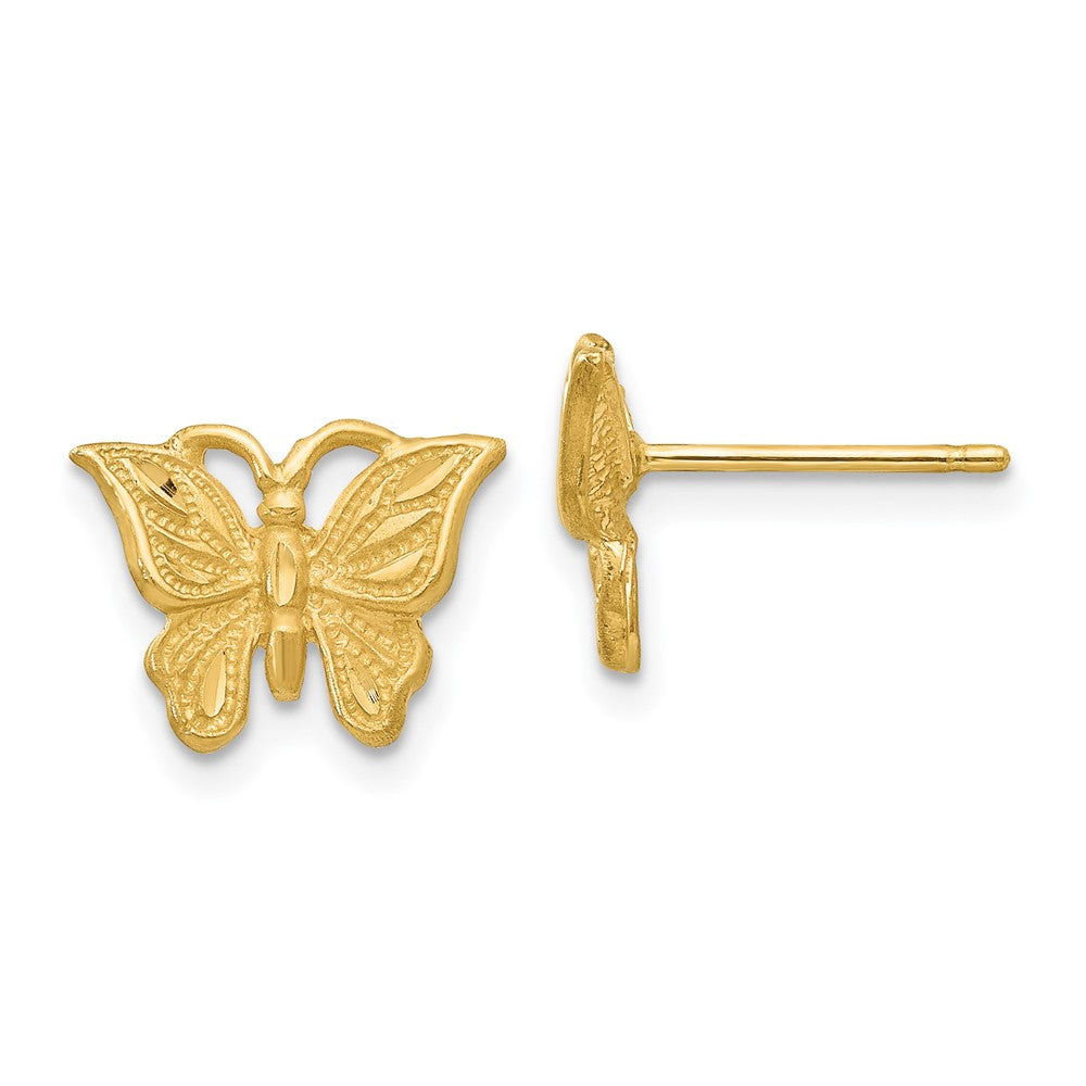 14k Yellow Gold 11 mm Diamond-cut Butterfly Earrings