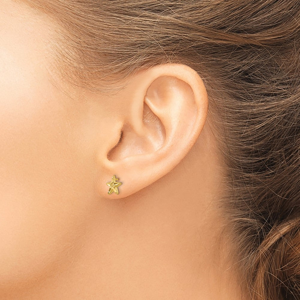 14k Yellow Gold 8 mm Diamond-cut Starfish Earrings
