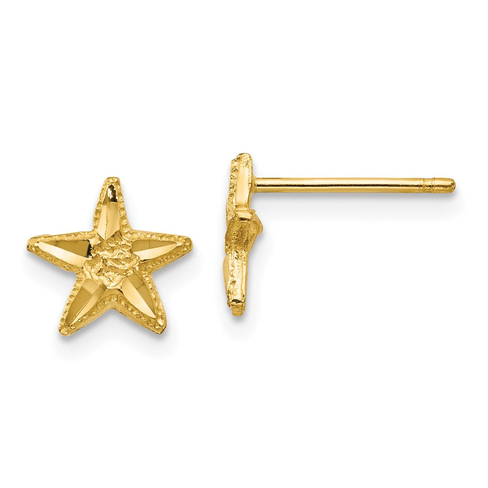 14k Yellow Gold 8 mm Diamond-cut Starfish Earrings