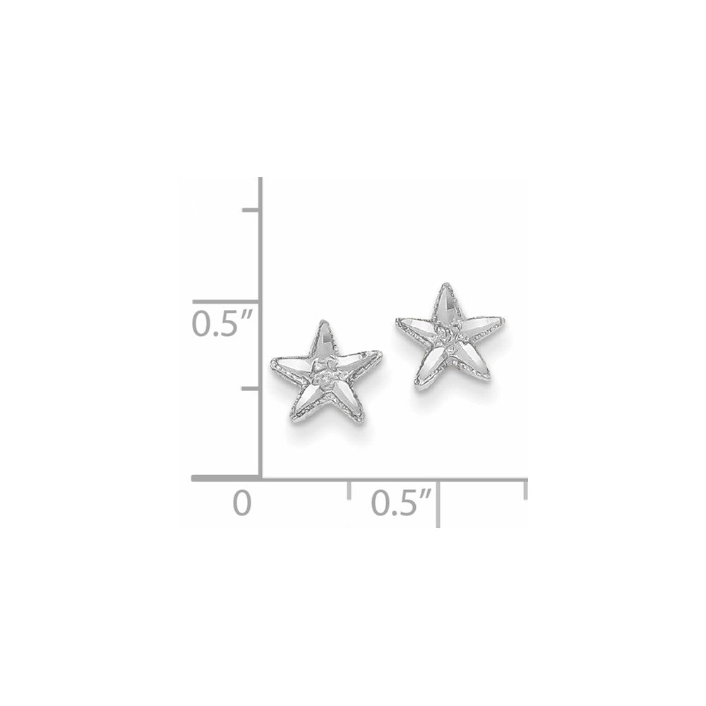 14k White Gold 8 mm Diamond-cut Starfish Earrings