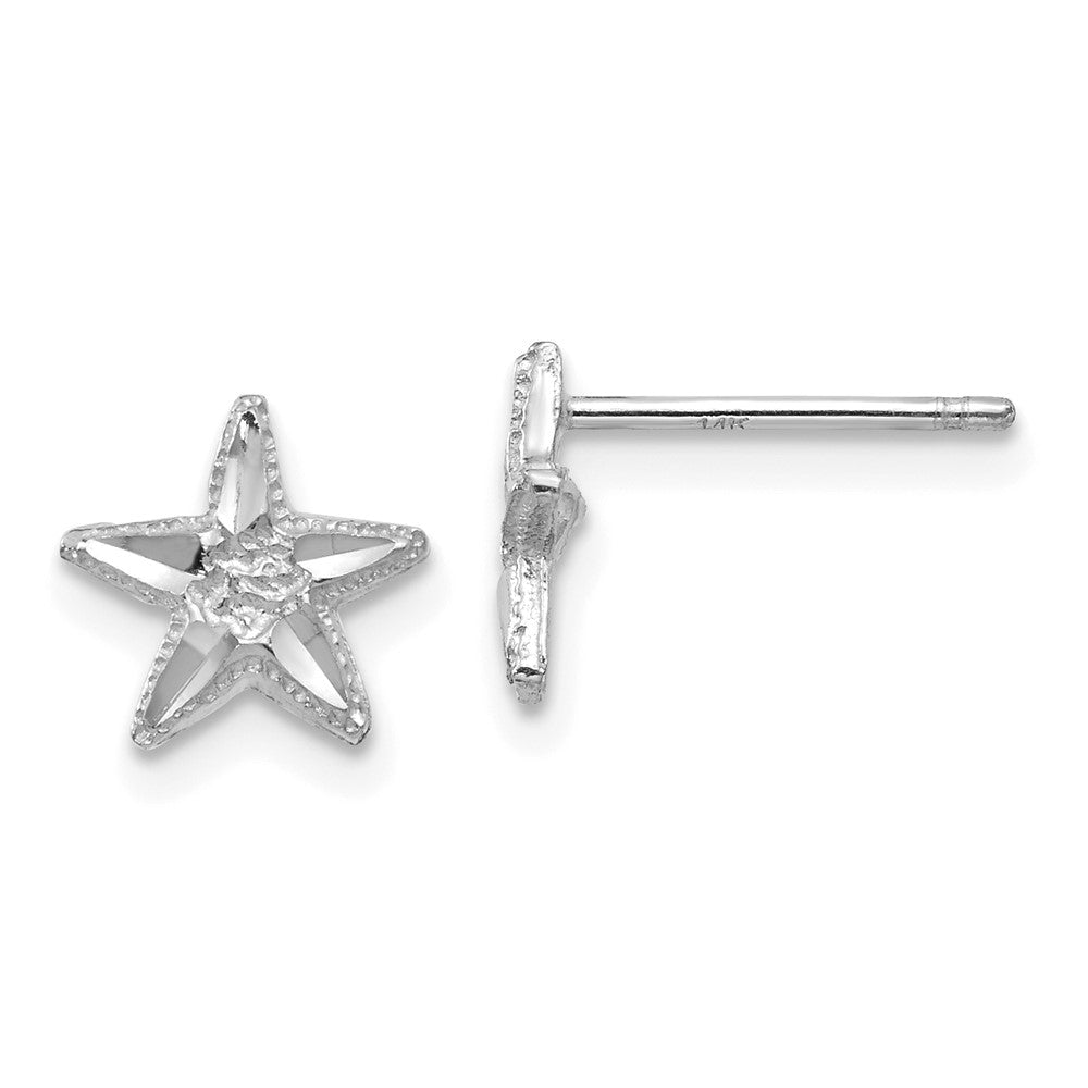 14k White Gold 8 mm Diamond-cut Starfish Earrings