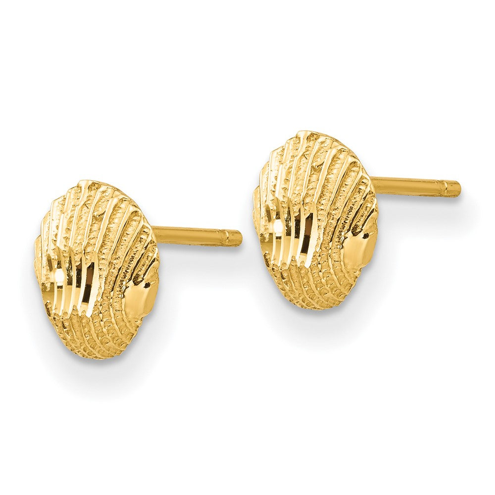 14k Yellow Gold 8 mm Diamond-cut Shell Earrings