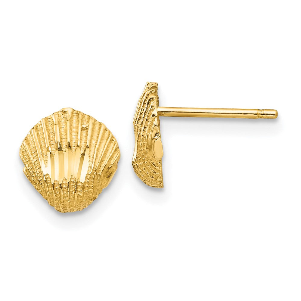 14k Yellow Gold 8 mm Diamond-cut Shell Earrings