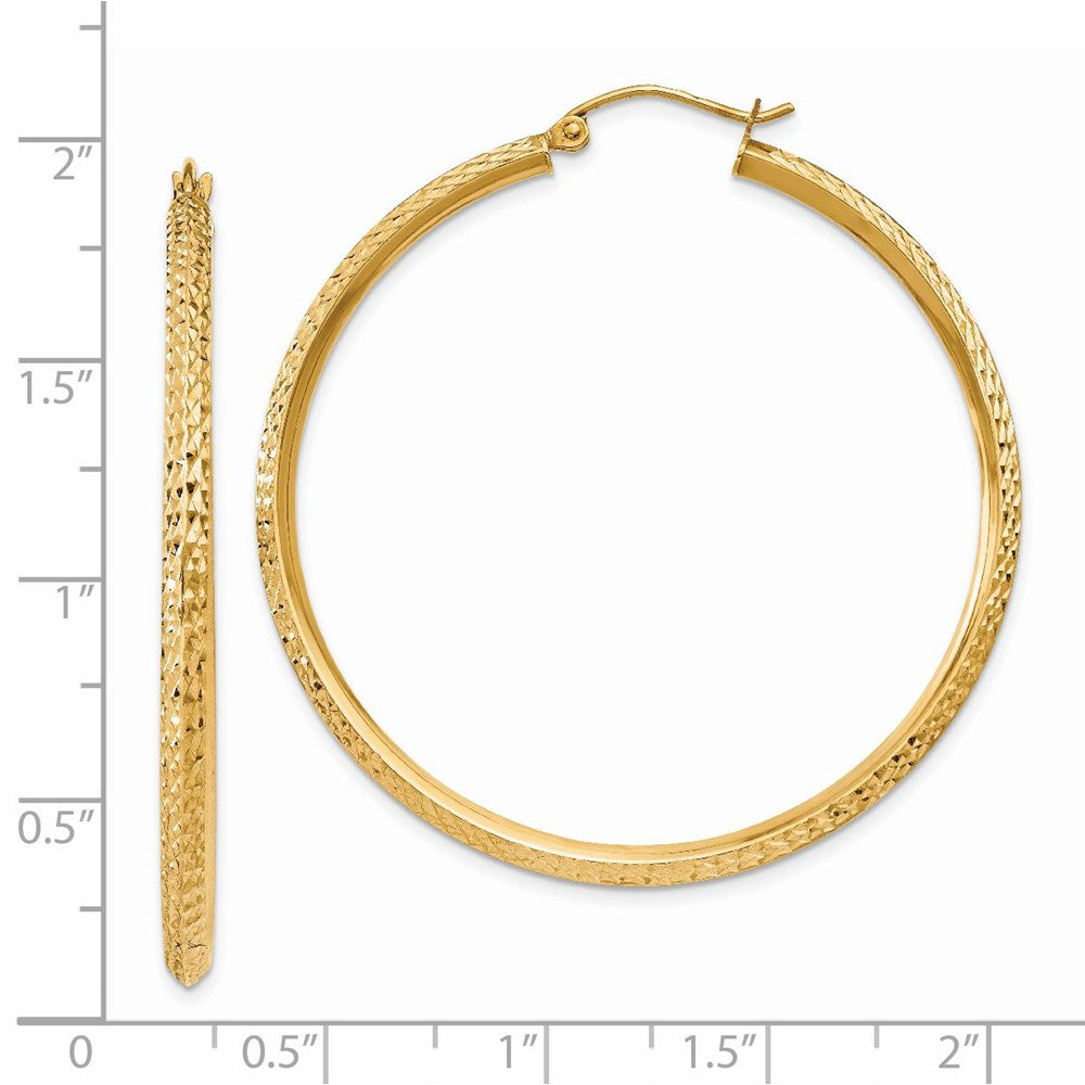 14k Yellow Gold 2.5 mm Knife Edge Diamond-cut Hollow Hoop Earrings (3.08 grams)