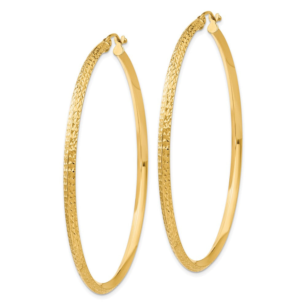 14k Yellow Gold 2.5 mm Knife Edge Diamond-cut Hollow Hoop Earrings (3.82 grams)