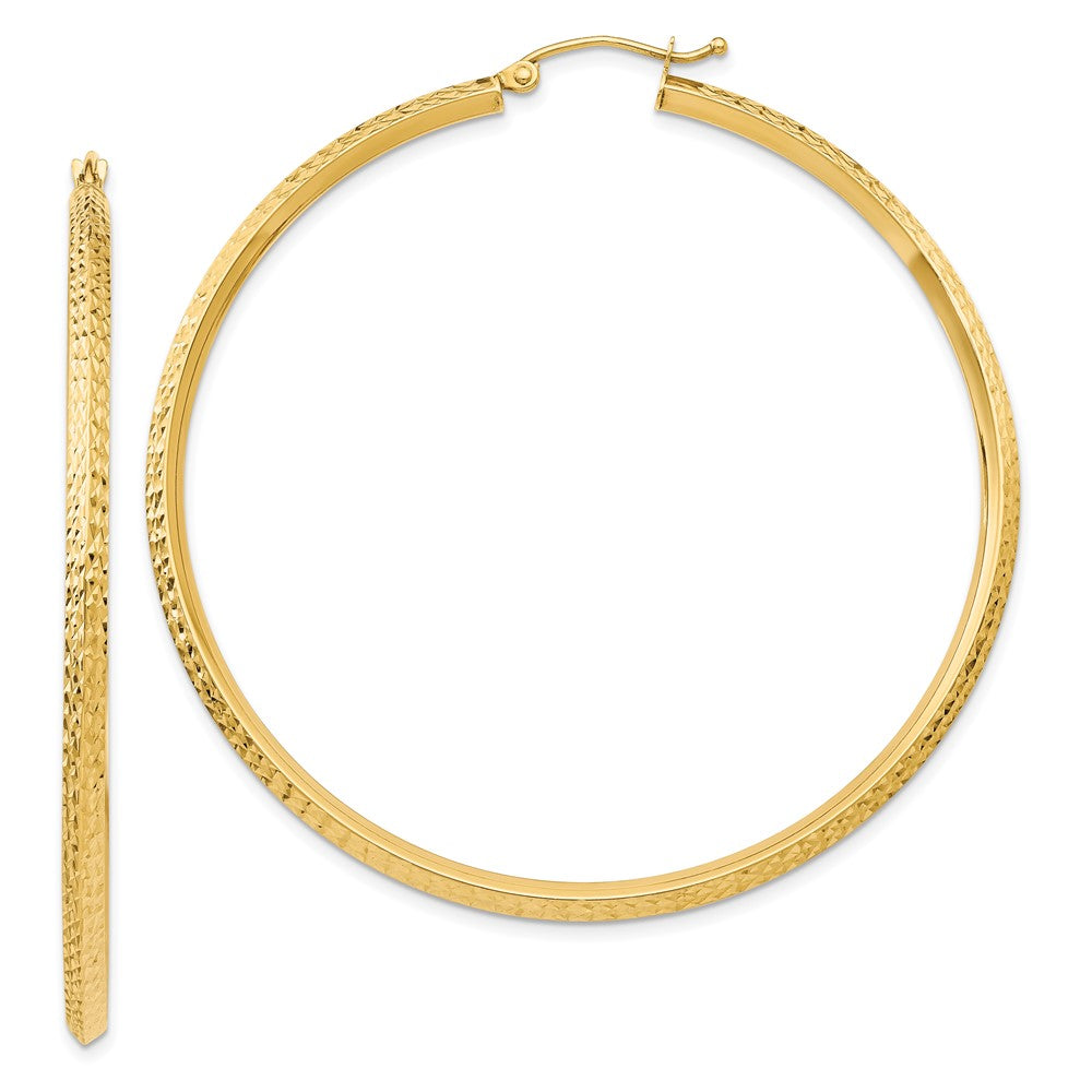 14k Yellow Gold 2.5 mm Knife Edge Diamond-cut Hollow Hoop Earrings (3.82 grams)