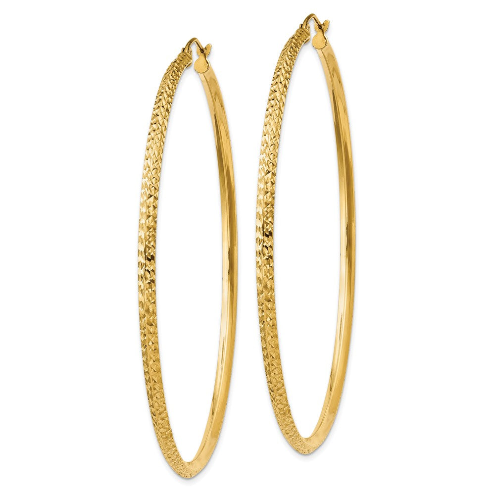 14k Yellow Gold 2.5 mm Knife Edge Diamond-cut Hollow Hoop Earrings (4.25 grams)
